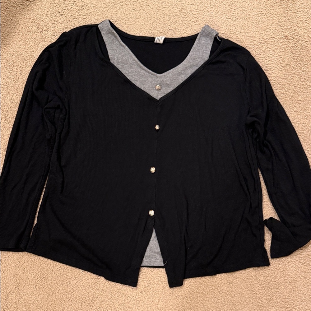 Black and Gray Button-Up Cardigan
